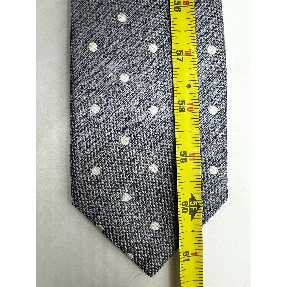 Sacoor Brothers Italy Silk Tie Gray White Polka Dot Hand Finished Luxury Necktie